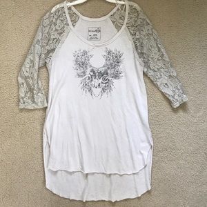 Free People Graphic Tee with Lace Sleeves